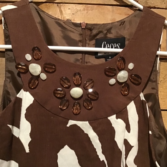 CECES NEW YORK 8 Dress Jungle Animal Print Retro Pencil Mob Wife Chic Glam NWT - Picture 2 of 11